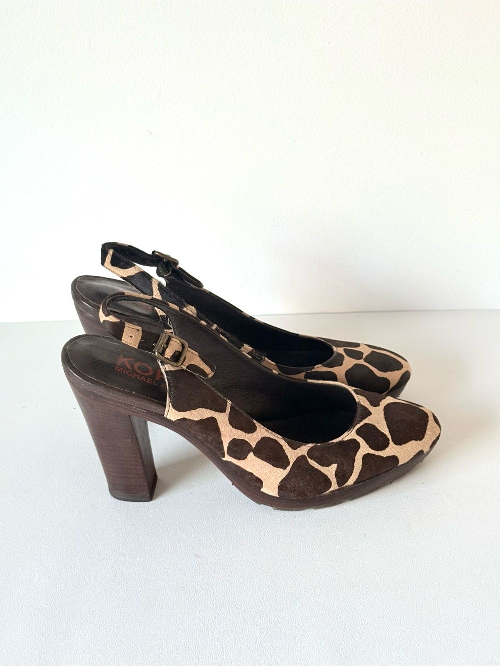 Michael Kors Giraffe Print Calf Hair Slingback Heels Leather Stacked Heel - Picture 2 of 10